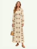 Beige Palm Leaf Maxi Buttoned Dress