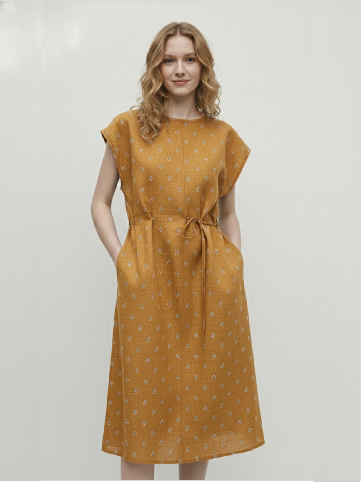 Mustard Spangle Tie-up Dress