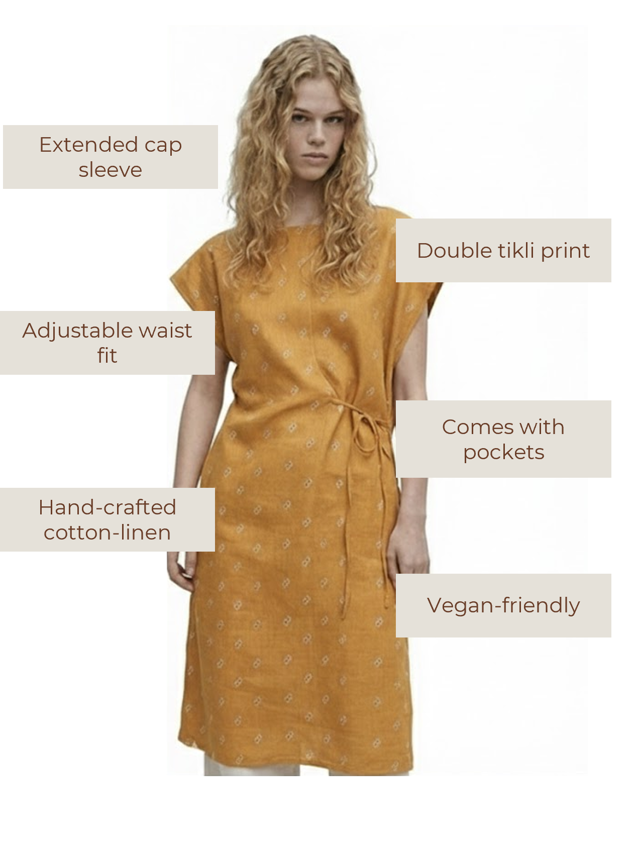 Mustard Spangle Tie-up Dress